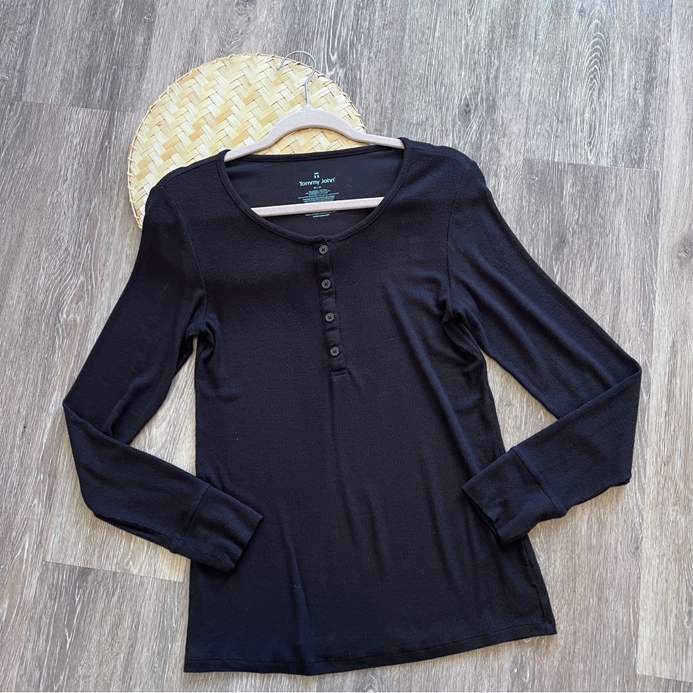Tommy John micro modal black Henley lounge sleep‎ top